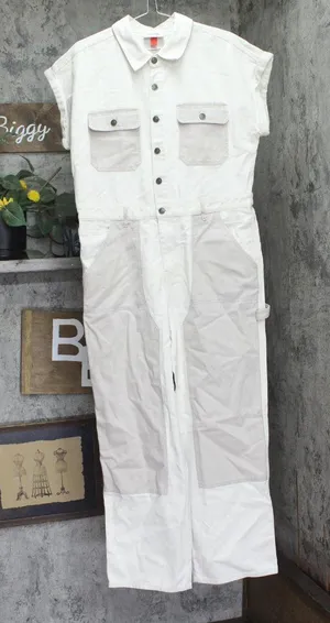 Woolrich X TGT Short Sleeve Western Denim Jean Jumpsuit Cream Off White 10 thumbnail 1