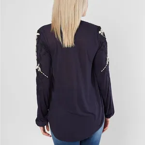 Lucky Brand Floral Embroidered V-Neck Top Navy blue L thumbnail 2