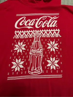 Coca-Cola Ugly Christmas Hoodie Snowflake Bottle Graphic Red Large Pullover thumbnail 3