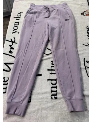 DKNY Ladies Plush Cotton Warm Cozy Fleece Draw String Jogger Lavender S thumbnail 1