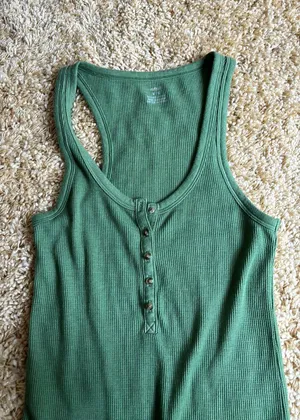 Aerie waffle knit green Henley No BS Tank Top thumbnail 4