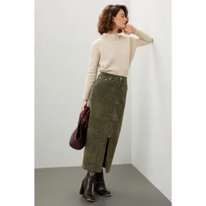 BlankNYC Hunter Green Retro Suede Leather Front Slit Pencil Midi Skirt Size 29 thumbnail 4