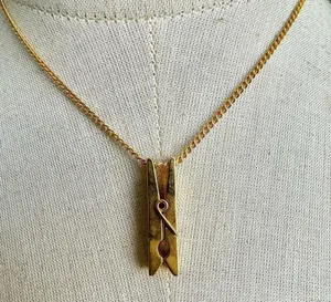 Gold tone clothes pin pendant necklace thumbnail 1