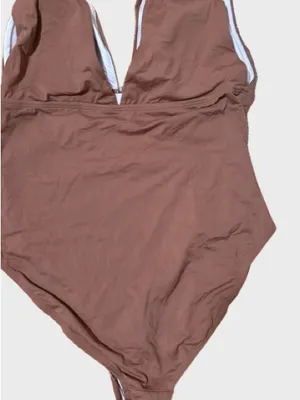Brown Ruched One-Piece Swimsuit - Classic Women’s Swimwear thumbnail 4