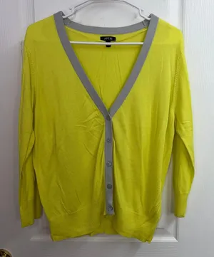 Apt. 9 yellow green 3/4 sleeve soft knit v-neck button down‎ cardigan sweater XL thumbnail 1