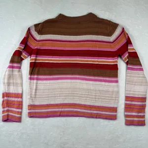 Free People Womens Striped Mock Neck Knit Sweater Brown Pink Red Size Large‎ thumbnail 7
