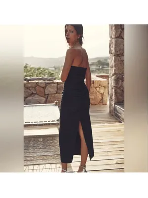 Zara New! Ruched Strapless Midi Dress thumbnail 6
