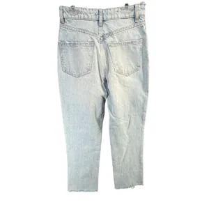 Zara Button Fly Straight Leg Jeans Womens 2 Blue Light Washed Denim Raw‎ Hem thumbnail 4