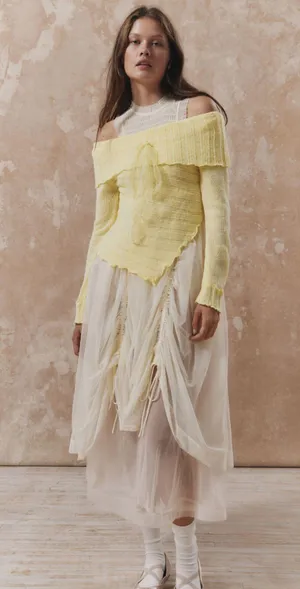 Urban Outfitters Kimchi Blue Yellow Fiona Off the Shoulder Sweater with Bow thumbnail 9