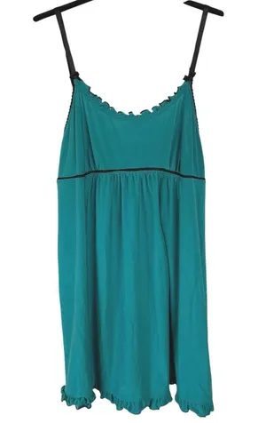 Y2K Babydoll Teal Mini Slip Dress Lolita Bows Ruffle Lingerie Kawaii Large thumbnail 1