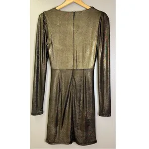 NWT Bishop + Young Luxe Metallic Long Sleeved Ruched Fitted Mini Dress Party thumbnail 3