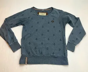 Naketano The Poet’s Choice Womens Crewneck Sweatshirt Medium Blue‎ Anchor *FLAW thumbnail 1