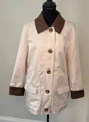 Sanctuary Cream Barn Jacket With Brown Faux Leather Trim M thumbnail 1