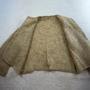 Vtg 70s Sz S Cardigan Sweater Open Knit CottageCore Granny Boho Handmade‎ Beige thumbnail 5
