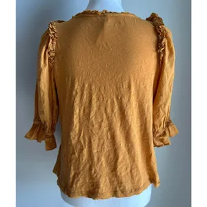 By Anthropologie Mustard Yellow Smocked Peplum Cottagecore Blouse Size Small thumbnail 5