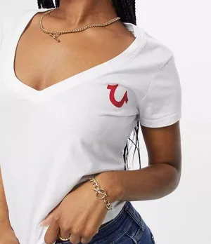 Vintage True Religion Tee Size S Maroon Horse shoe design & knotted back closure thumbnail 1