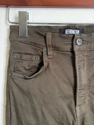 Reformation Olive Green Wide Leg Jeans thumbnail 3