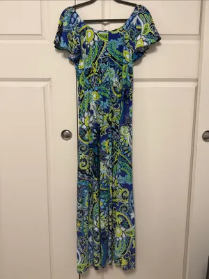 Attitudes by Renee Blue & Green Paisley Off-Shoulder Maxi thumbnail 9