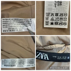 Zara Womens M Jacket Down Puffer Bronze‎ Brown Hooded Oversized Long EUC Pockets thumbnail 6