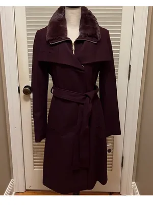 $360 Sam edelman belted wool coat in rich plum size 8 thumbnail 4