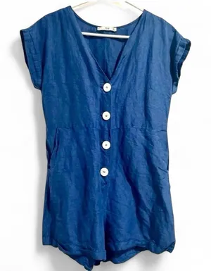 Mango Blue Short Sleeve Romper Playsuit Linen Size 6‎ Summer Vacation Girly thumbnail 1