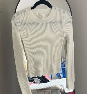 Daily Practice by Anthropologie Cream Ribbed Knit Sweater thumbnail 1