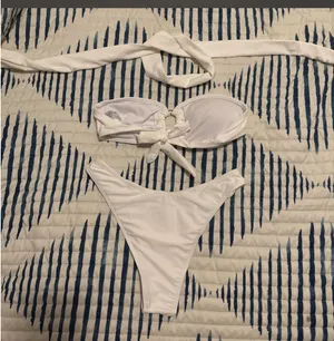White Swimsuit with neck scarf Size M thumbnail 2