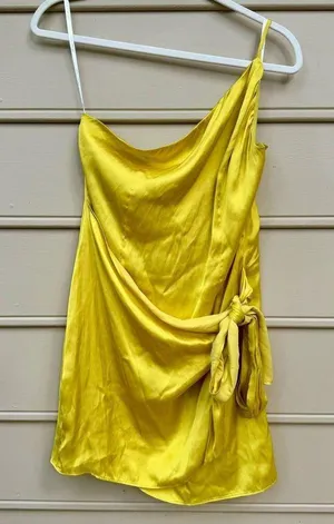 Lovers and Friends Karen Yellow One Shoulder Wrap Mini Dress Sz M thumbnail 2