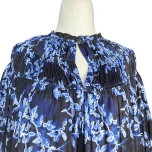 French Connection Blue Floral Smocked Keyhole Front Boho‎ Mini Dress Size Small thumbnail 4