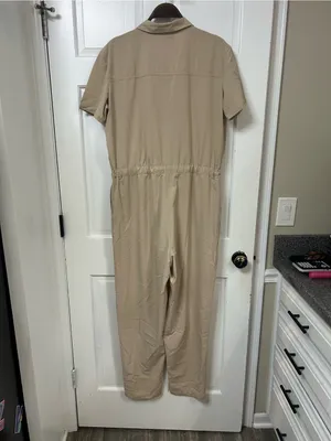 Serra Olive Short-Sleeve Button-Front Jumpsuit thumbnail 4