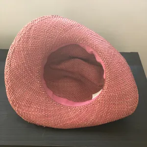 Vintage Liz Claiborne Pink Straw Cowboy Hat with Floral Flower Accent thumbnail 7