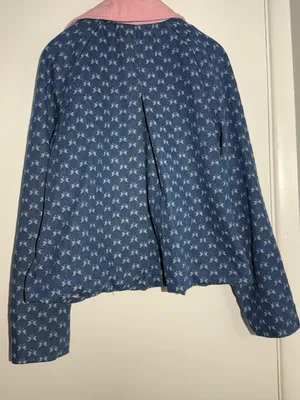 Anthropologie Dot & Lu Quilted Blue Floral Jacket Pink Collar Missing Zipper thumbnail 11