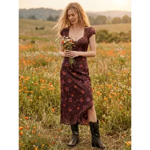 Free People Dainty Lace Retro 90s Butterfly Babe Maxi Dress in Brown Combo Small thumbnail 4