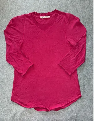 Free People We The Free Long Sleeve V Neck‎ Top Pink Size Medium thumbnail 1
