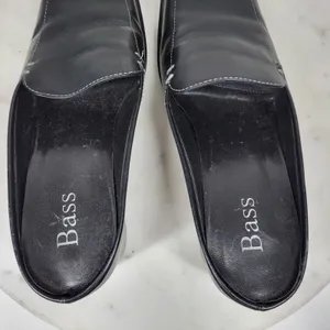 VTG Bass Artist Mules Womens 6 Black Leather Slip On Square Toe Block Heel 2003 thumbnail 12