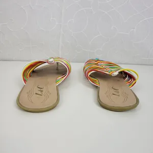 L&C Women's Slipper 6 Brown Multicolor Leather Band Strap Slip-On Flat Sandals thumbnail 6