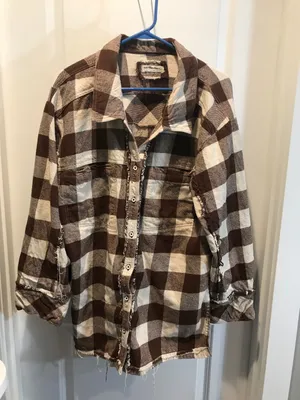 We the Free Brown and Cream Flannel Plaid Oversized Button up Shirt Size Lg thumbnail 1