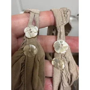 Indah Womens Tan Rayon Popover Mini Dress Flower Shell Buttons Size S Khaki Boho thumbnail 7