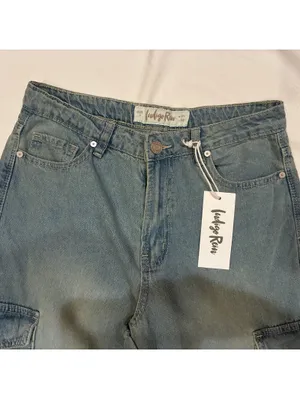 Indigo Rose Wide Leg Denim Y2K Cargo Pants Light Wash Streetwear Skater NWT Sz 7 thumbnail 3
