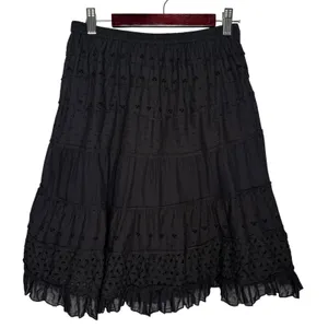 Solitaire Black Eyelet Ruffle Skirt‎ Size S Romantic Tiered Boho Lined Cotton thumbnail 4