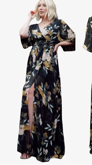 Baltic Born Black Sicily Maxi Floral Satin Dress Size XXL thumbnail 1