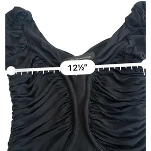 Zara Black Draped Mini Dress Size M Flutter Sleeve Ruched V-Neck Cocktail Party thumbnail 8