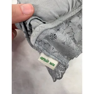 Aerie Grey Floral Lace Bralette‎ Racerback Strappy Lined Bra Size Medium thumbnail 6