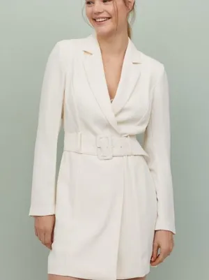 NWT H&M Belted Blazer Jacket Dress Ivory Large thumbnail 8