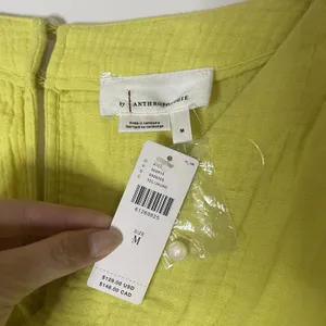 NEW! Anthropologie Yellow gauze cotton drawstring romper size medium $128 thumbnail 2