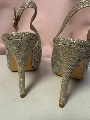 Dream Paris Stuart Weitzman Gold Glitter Open-Toe Slingback Heels thumbnail 4