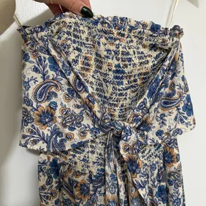 Patrons of Peace | Women's Blue Paisley Smocked Strapless Wide‎ Leg Jumpsuit, XS thumbnail 4