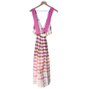 Maeve Anthropologie Ombré Plaid Midi Sundress Pink Orange White Women’s Size 2 thumbnail 6