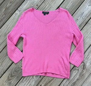 Lauren Ralph Lauren Women's Pink 100% Cotton Mini Cable Knit Sweater Size M thumbnail 1