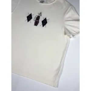Vintage Christopher & Banks Women's M‎ Golf Embroidered Ivory Short Sleeve Top thumbnail 3